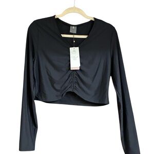 NWT CALIA GO Women's XL Black Long Sleeve Ruched Swim Rash Guard Top